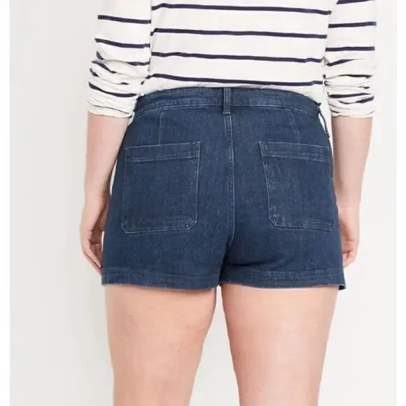 Old Navy High Waisted 3" Inseam Blue Jean Trouser Shorts 16 Retro‎ Casual NWT - Picture 3 of 8